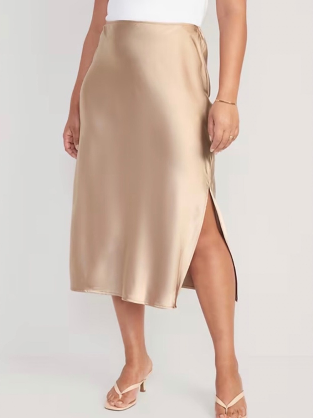 Old Navy satin midi skirt in champagne beige - Picture 3 of 7
